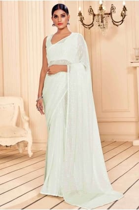 White Faux georgette Saree SR17661