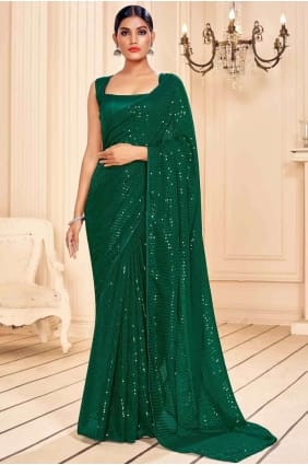 Delicate Embroidered Saree in Green sr17663