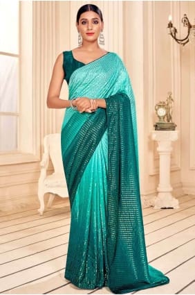 Charming Embroidered Saree in Teal SR17665