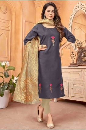 Grey Cotton Salwar Kameez SK13875