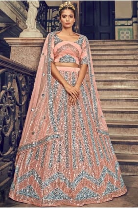 Embroidered work Net Lehenga Choli in Peach LC3695