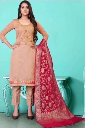 Chanderi Salwar Kameez in Fawn SK13883
