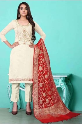 Chanderi Salwar Kameez in White SK13884