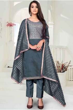 Grey Chanderi Salwar Kameez SK13909