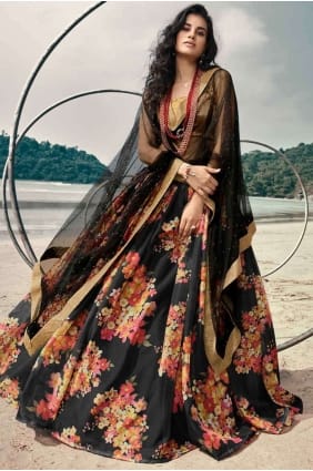 Silk Printed Black Lehenga Choli with Dupatta LC3742
