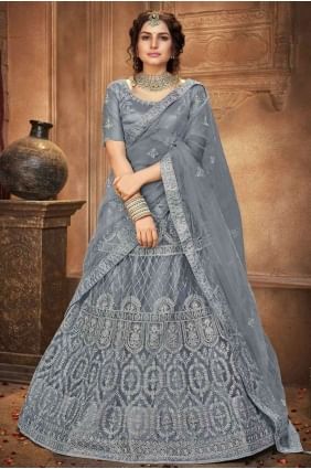 Sequins Lehenga Choli in Regent grey Net LC3756