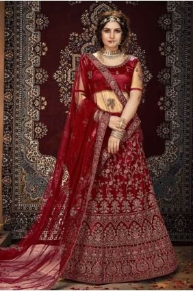 Sequins Net Lehenga Choli in Dried blood maroon with Dupatta LC3763