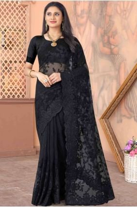 Net Stone with moti Black Saree with Blouse SR18030