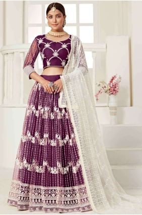 Net Lehenga Choli in Wine with Thread LC3906