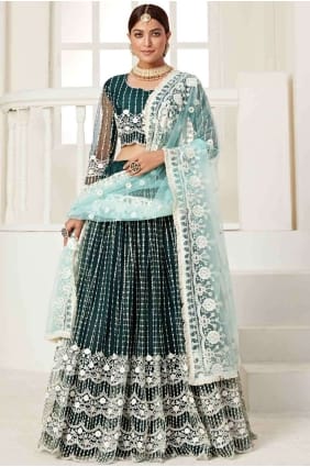 Green Lehenga Choli in Thread Net LC3907