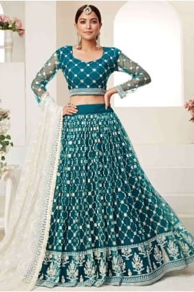 Net Thread Teal green Lehenga Choli with Dupatta LC3909