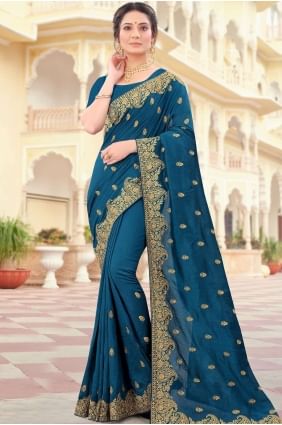 Silk Party Wear Saree in Mor peach with Embroidered SR19001