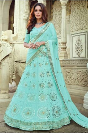 Blue Georgette Thread Lehenga Choli with Dupatta LC3923