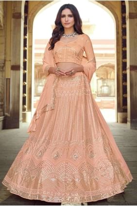 Thread Georgette Lehenga Choli in Peach with Dupatta LC3924