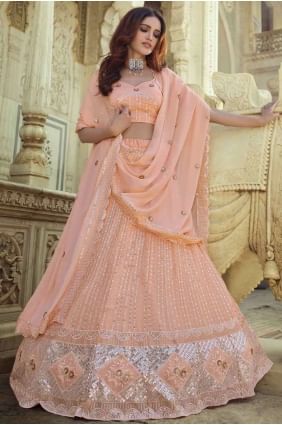 Peach Lehenga Choli in Thread Georgette LC3928
