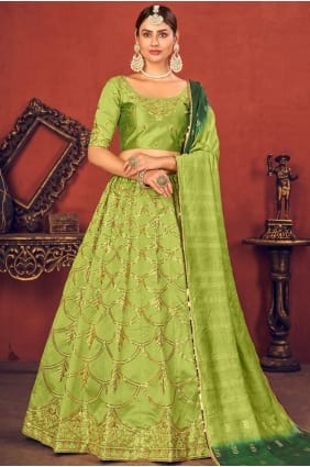 Pista green Embroidered Art silk Party Lehenga Choli LC4179