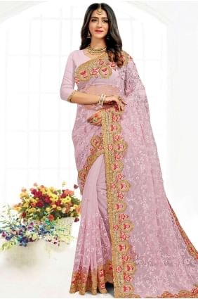 Lavender Net Party Wear Saree with Resham,stone,embroidered SR19025