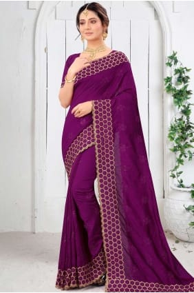 Art silk Wine Party Wear Saree in Resham,stone,embroidered SR19048
