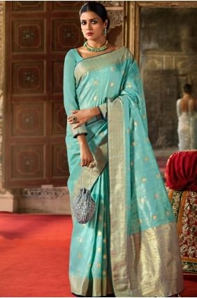 Weaving South Indian Saree in Sky blue Silk SR19077