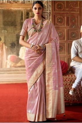 Silk South Indian Saree with wevon in Pink SR19081