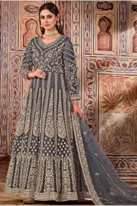 Net heavy Embroidered Grey Anarkali Suit with Dupatta AS2912