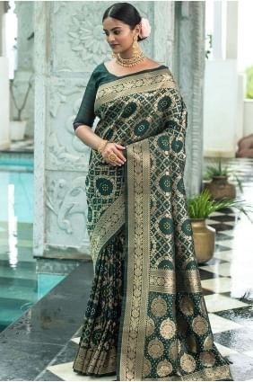 Green Wedding Saree in Banarasi silk with Weaving SR18926
