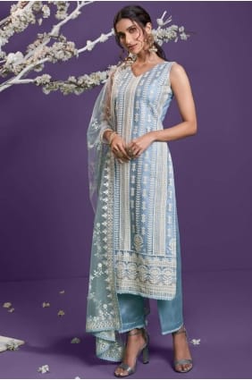 Steel blue Salwar Kameez in Net with Embroidered SK14136