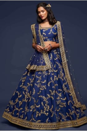 Thread Wedding Lehenga Choli in Blue Art silk LC4069