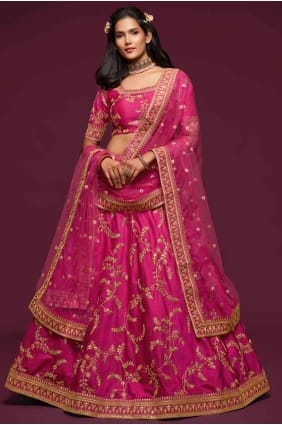 Pink Art silk Thread Wedding Lehenga Choli with Dupatta LC4070