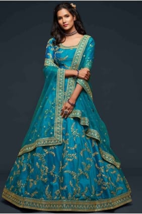 Thread Art silk Wedding Lehenga Choli in Teal blue with Dupatta LC4071