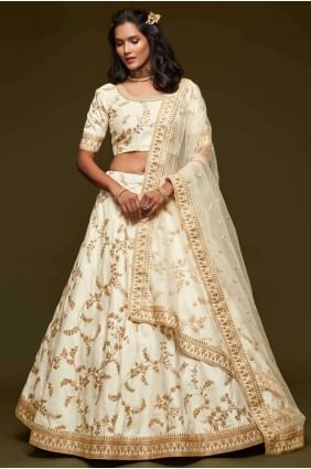 Thread Wedding Lehenga Choli in White Art silk LC4072