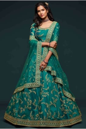 Wedding Lehenga Choli in Green Art silk with Thread LC4074