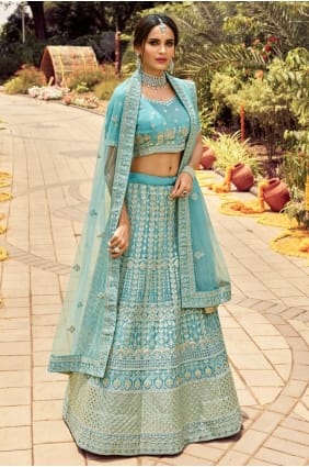 Embroidered Organza Wedding Lehenga Choli in Turqouise LC4239