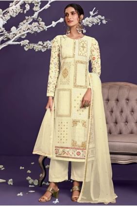 Yellow Embroidered Georgette Salwar Kameez SK14142