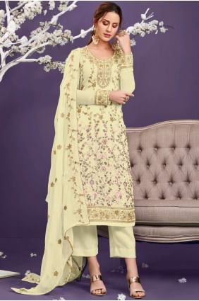 Yellow Embroidered Salwar Kameez in Georgette SK14146