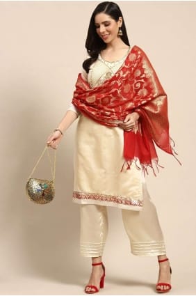 Off white Salwar Kameez in Chanderi with Weaving SK14250