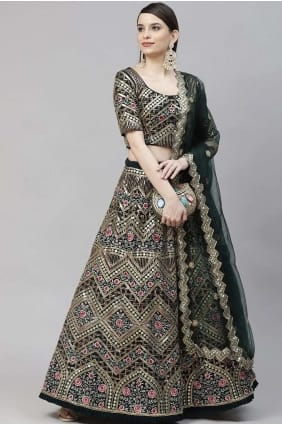Green Embroidered Party Lehenga Choli in Georgette LC4571