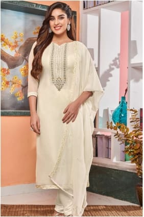 Designer Embroidery Work Georgette salwar kameez in White with Georgette Dupatta SK14149