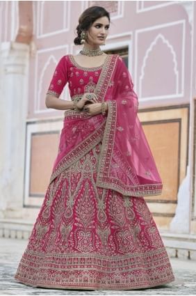 Heavy Embroidery With Hand Work Velvet Wedding Lehenga Choli in Pink LC4350