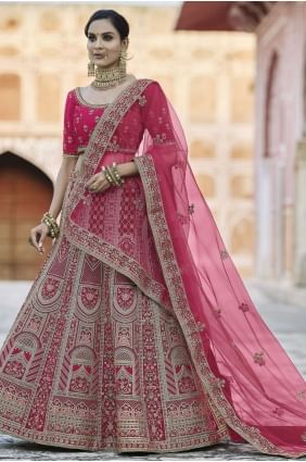 Pink Velvet Heavy Embroidery With Hand Work Wedding Lehenga Choli with Soft Net Dupatta LC4360
