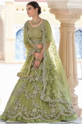 Wedding Lehenga Choli in Olive Soft Net with Heavy Designer Dori,Sequance Embroidery Work LC4420
