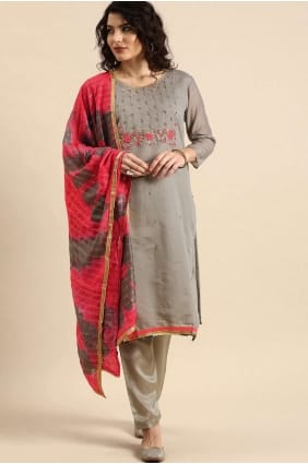 Hand Work Modal Chanderi salwar kameez in Grey SK14203