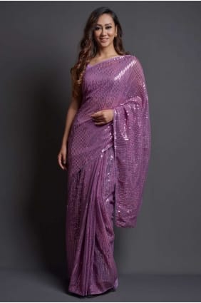 Embroidered Georgette Saree in Purple with Blouse SR20467