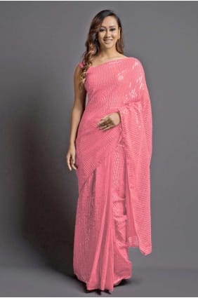 Saree Georgette in Pink with Embroidered SR20468