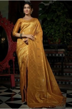 Raw silk South Indian Saree in Mustard with Weaving SR20555