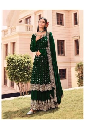Green Embroidered Faux georgette Eid Palazzo Suit PZ2667