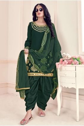 Green Embroidered Silk Patiala Suit PS2377
