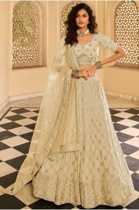 Embroidered Crepe Cream Wedding Lehenga Choli with Dupatta LC4666