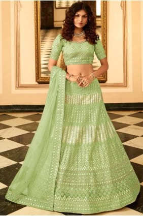 Organza Wedding Lehenga Choli in Green with Embroidered LC4670