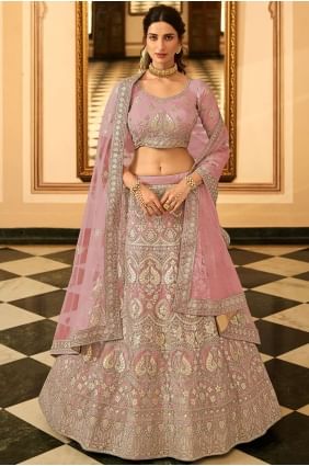 Embroidered Organza Wedding Lehenga Choli in Baby pink with Dupatta LC4672